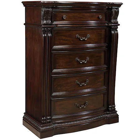 Chest of Drawers with 5 Drawers and Carvings